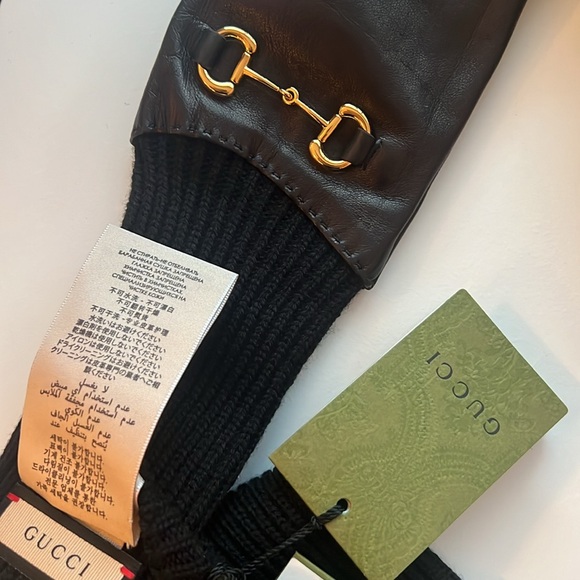 Gucci Black Leather Gloves with Gold Logo Horse-bit Accent - Picture 6 of 10